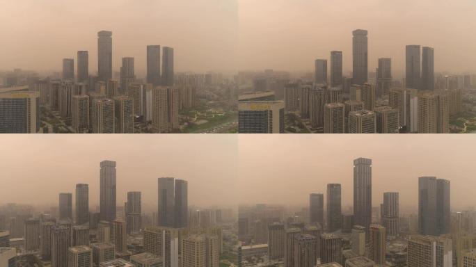 雾霾下的城市航拍