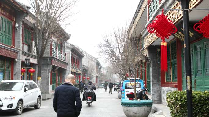 4K琉璃厂老街老北京胡同遛弯散步中国结红