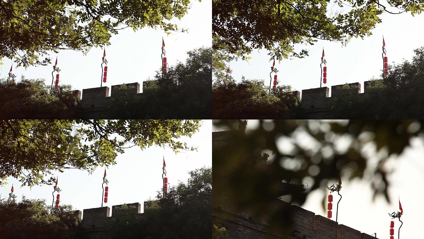 西安城墙红旗灯笼1080P空镜素材