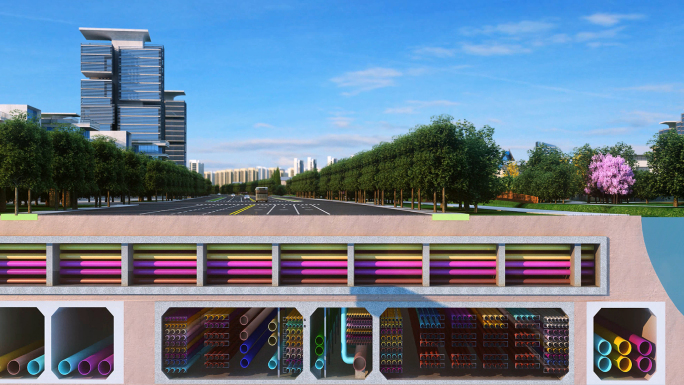 城市综合管廊设计建设3d动画素材