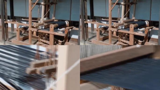 老式编织纺织纺线纺车纺机织布机
