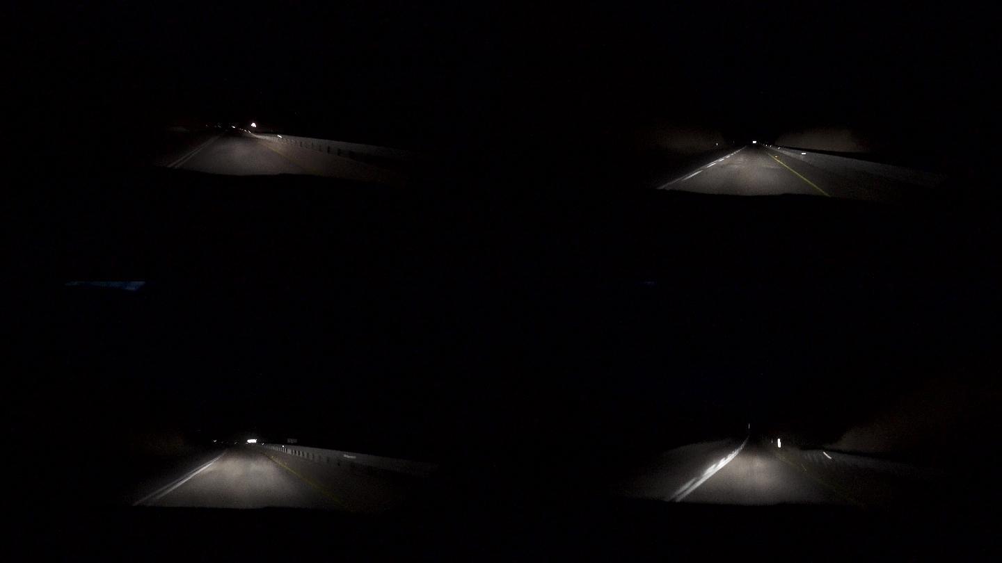 在深夜漆黑的公路上行驶车内车头视角