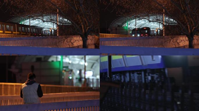 深夜北京地铁孤独背影路边行人4k