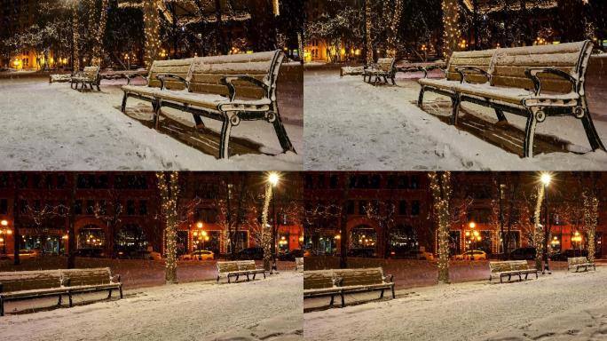 风雪夜幕下的路边联椅