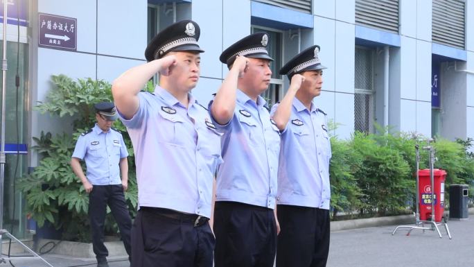 公安民警警察列队敬礼