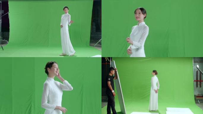 古风韵味中国风美女模特绿布抠像视频素材