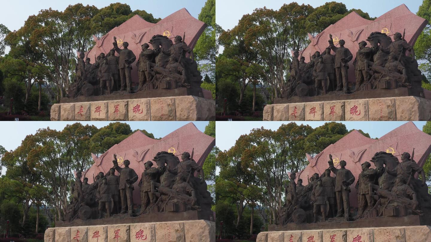 4K航拍古田会议纪念馆外英雄雕像3