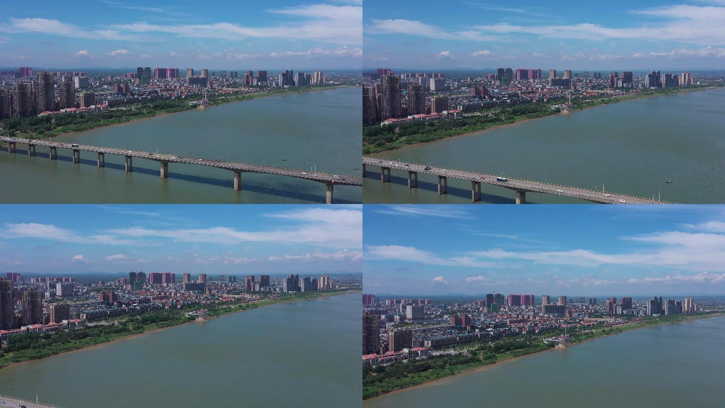4k航拍现代城市河流