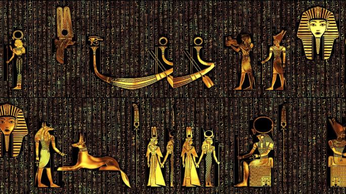 金色立体埃及壁画文字视频1