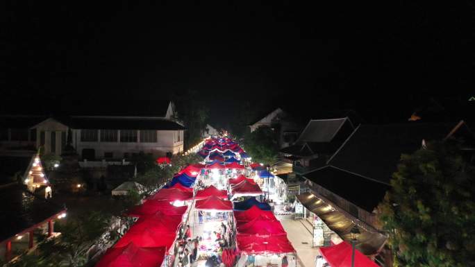 原创旅行东南亚夜景街道夜市航拍