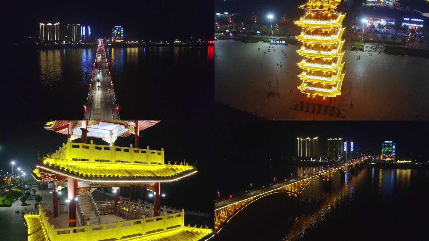 航拍广西贵港市平南县江滨公园夜景