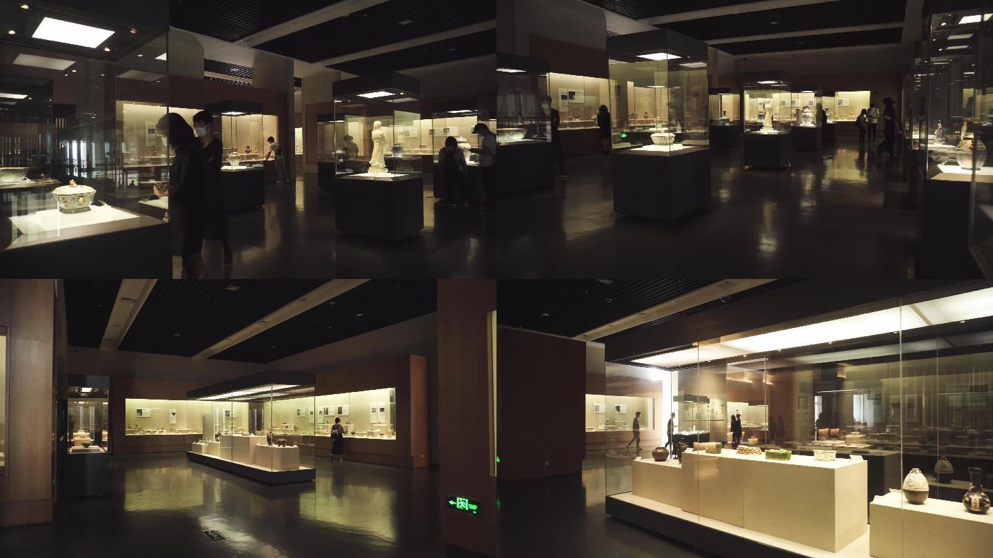 4K实拍广州博物馆的展厅游人
