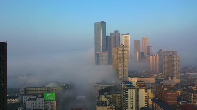 湖南长沙城市平流雾航拍