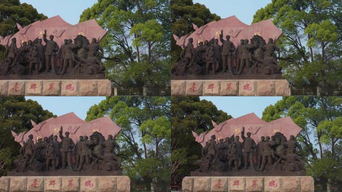 4K航拍古田会议纪念馆外英雄雕像2