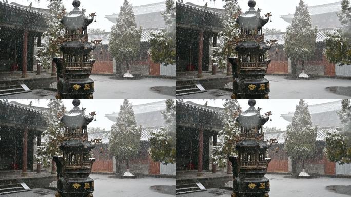 4K大同华严寺冬季院落雪景常规视频