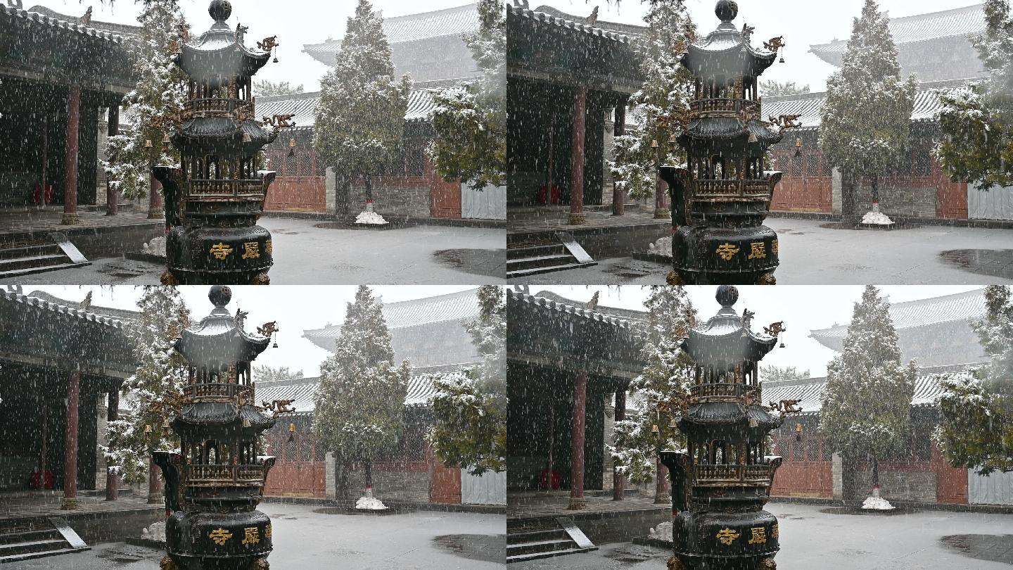 4K大同华严寺冬季院落雪景常规视频