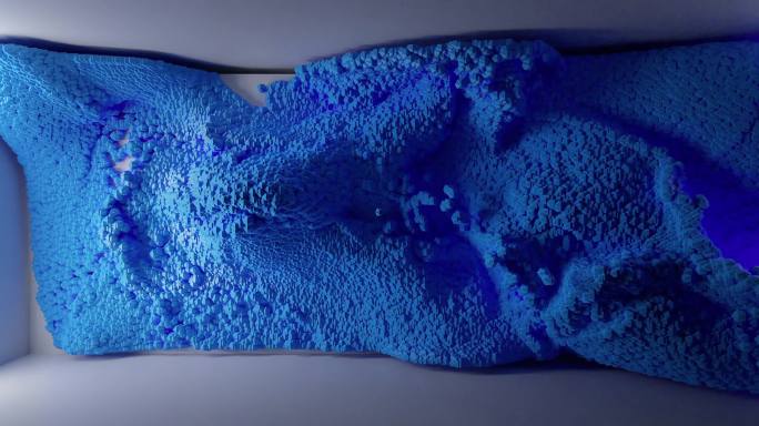 4K裸眼3D墙体投影蓝色流体像素方块