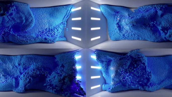 4K裸眼3D墙体投影蓝色流体像素方块