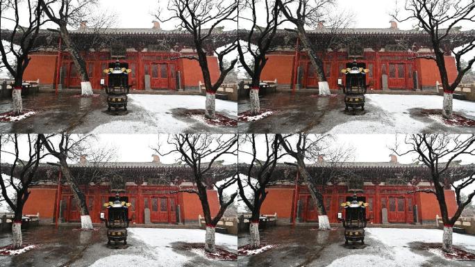 4K大同华严寺下寺大雄宝殿雪景常规视频