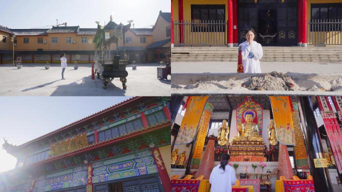 【4K】寺庙香客上香祈愿