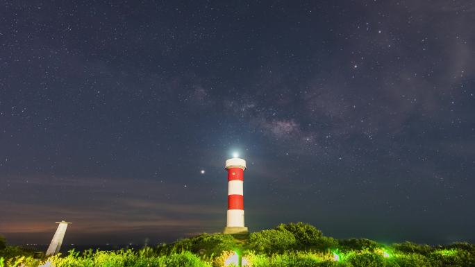 4K福建漳州镇海角灯塔星空银河延时摄影