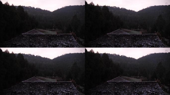 实拍4K清晨的农村瓦房屋顶
