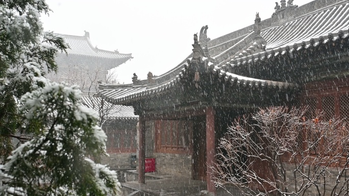 4K大同华严寺冬季院落雪景常规视频