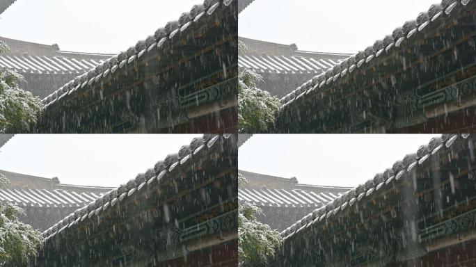 4K大同华严寺冬季院落飞檐下雪常规视频