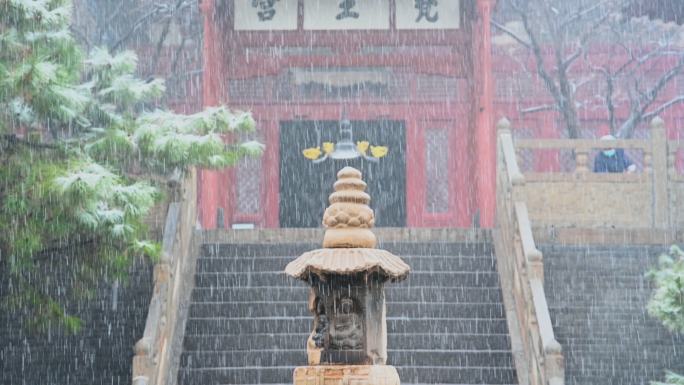 4K大同华严寺下寺辽代石幢雪景常规视频