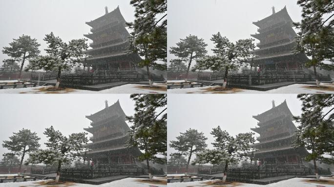 4K大同华严寺塔下雪雪景常规视频