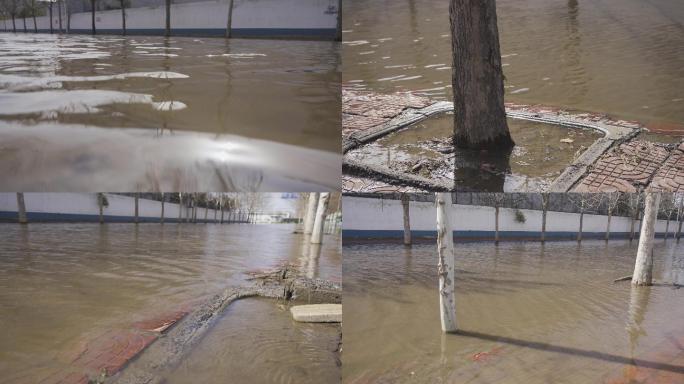 洪涝大水淹没的街道丨4K丨原创视频