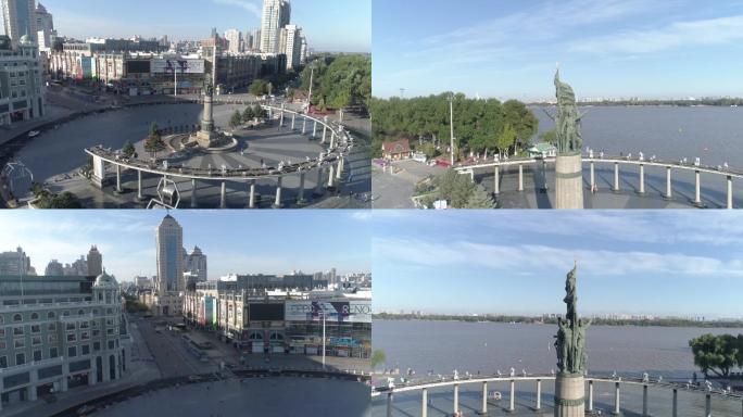 哈尔滨防洪纪念塔松花江江边