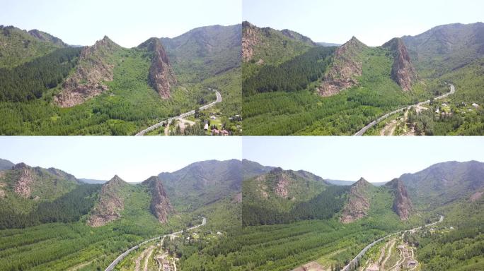 航拍马鞍山形山峰公路