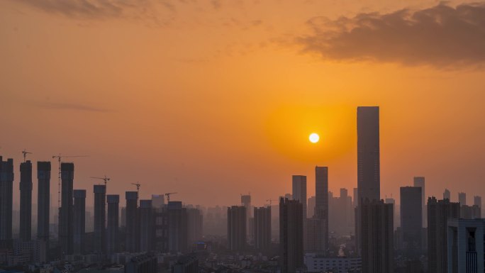 实拍建筑工地日落延时4k