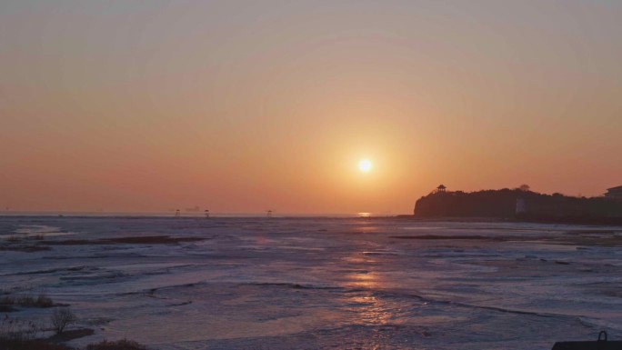北戴河鸽子窝冰海日出延时视频素材