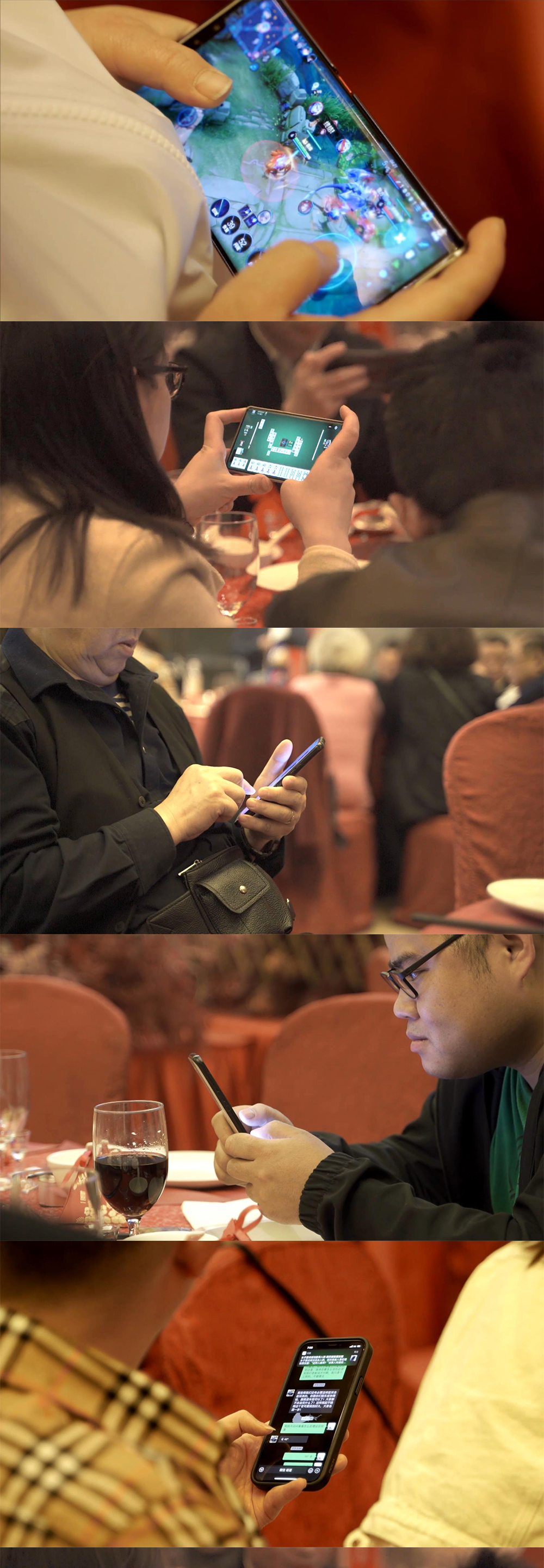低头族玩手机，各种操作手机用手机画面。