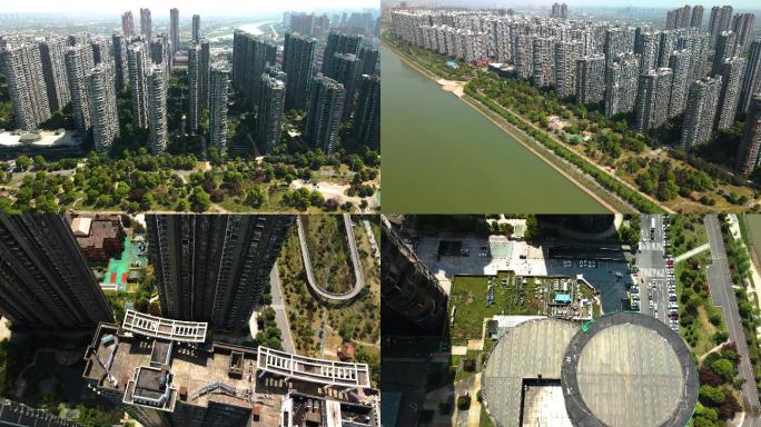 4K长沙大型楼盘湘江世纪城航拍空镜