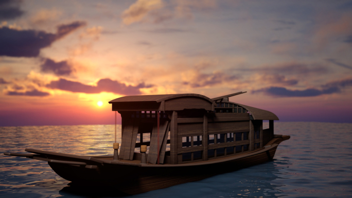 南湖红船场景3d模型C4D模型带材质贴图