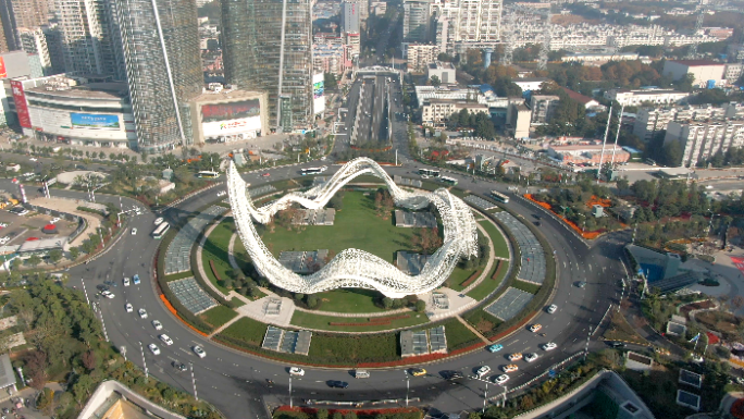 武汉光谷广场星河雕塑4K航拍