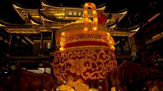 上海豫园城隍庙夜市高清实拍原素材10分钟