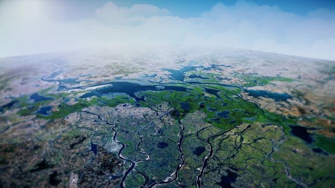4K江西鄱阳湖地图三维实景动画