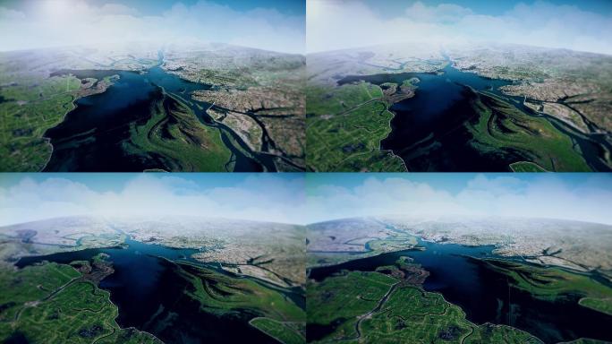 4K湖南岳阳洞庭湖地图三维实景动画