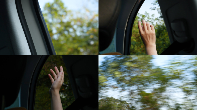 女孩坐车把手伸出窗外抚摸风4k视频素材