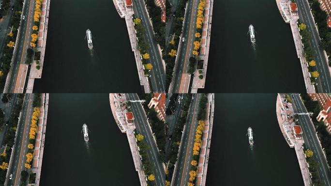 天津海河解放桥市中心航拍视频