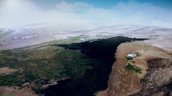 4K新疆博斯腾湖地图三维实景动画