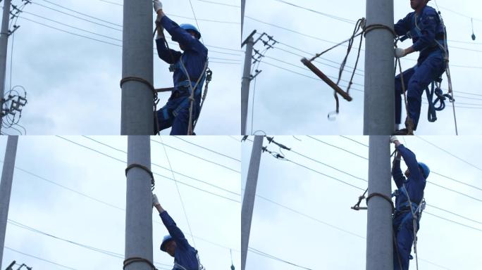 电力工人检修高压线路