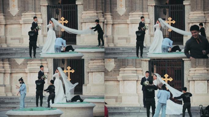 北京王府井教堂婚纱摄影慢动作，4K慢镜头
