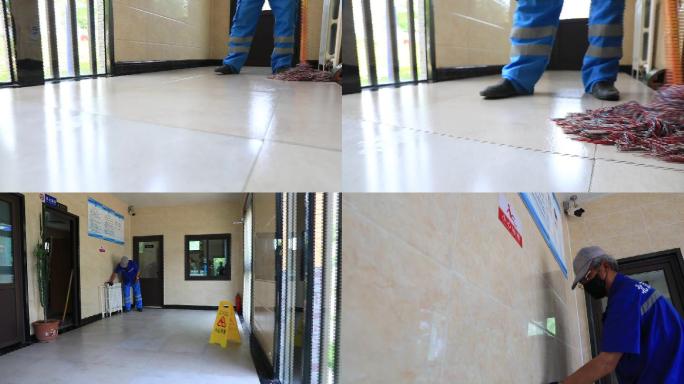 清洁工环卫工人拖公共厕所地面擦拭厕所墙面