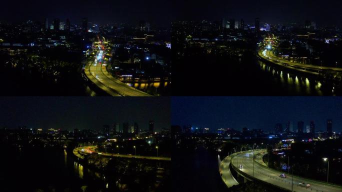 城市夜景、车流、航拍4K