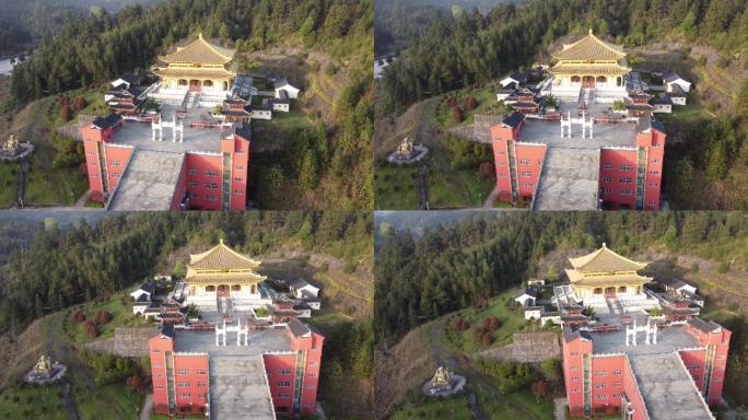 航拍4k梵净山脚下大金佛寺全貌